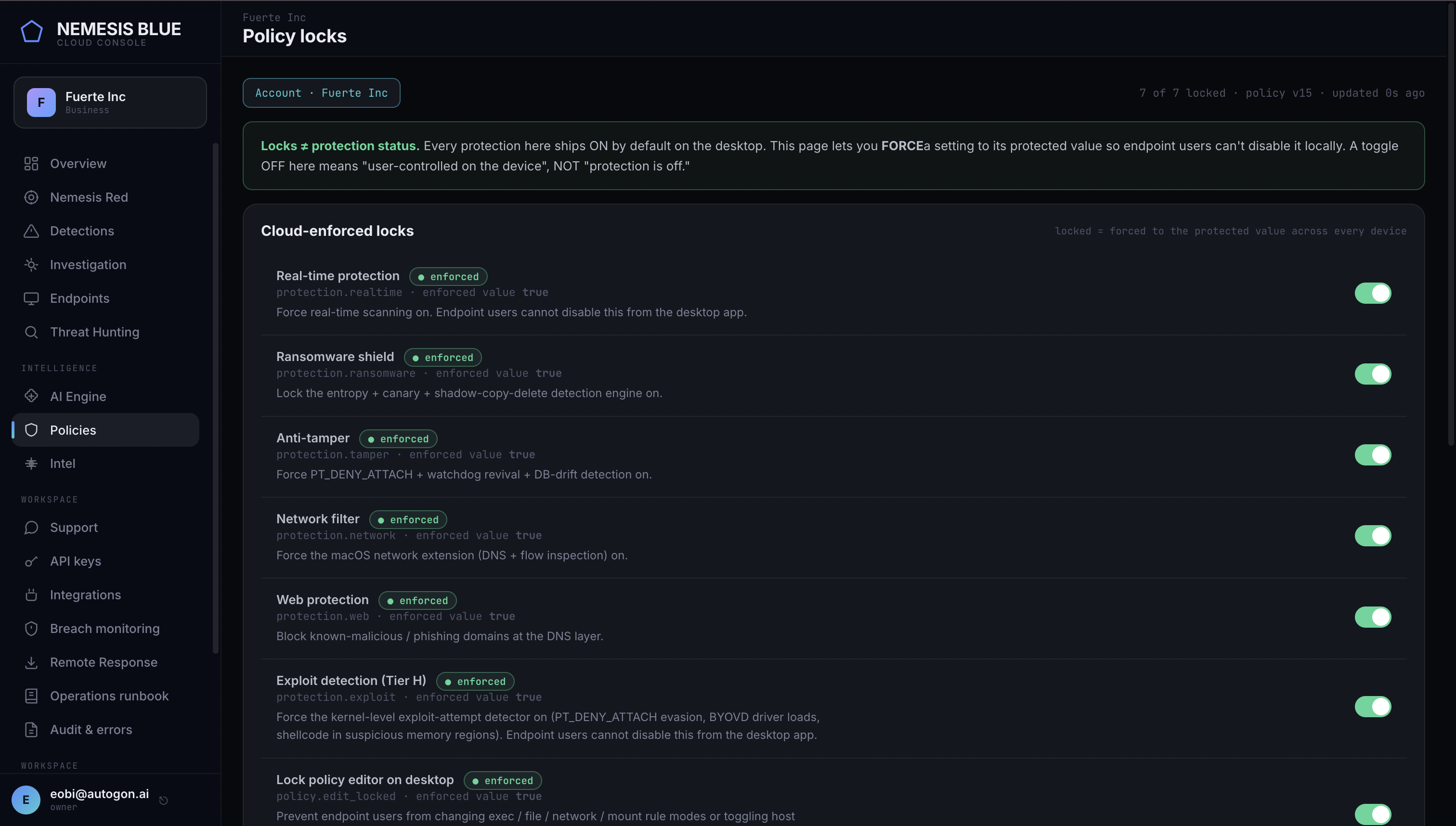 Nemesis Blue cloud console: detections and investigation