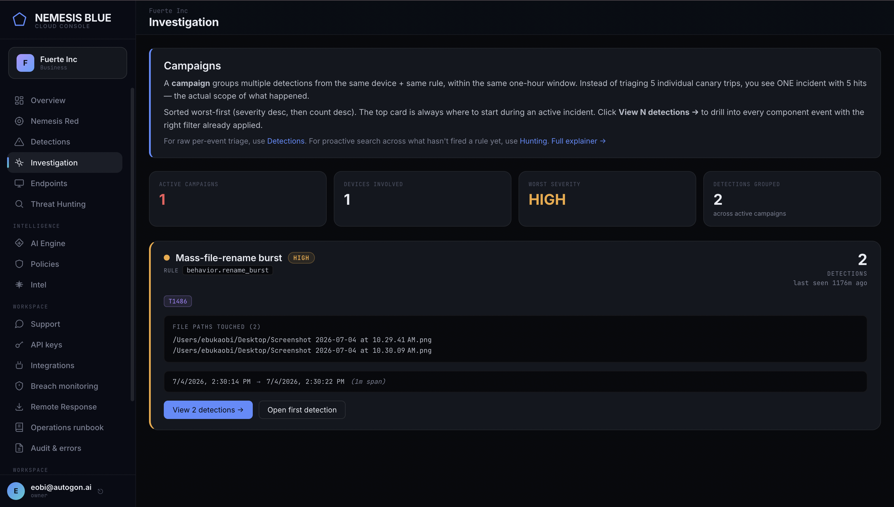 Nemesis Blue cloud console: fleet management