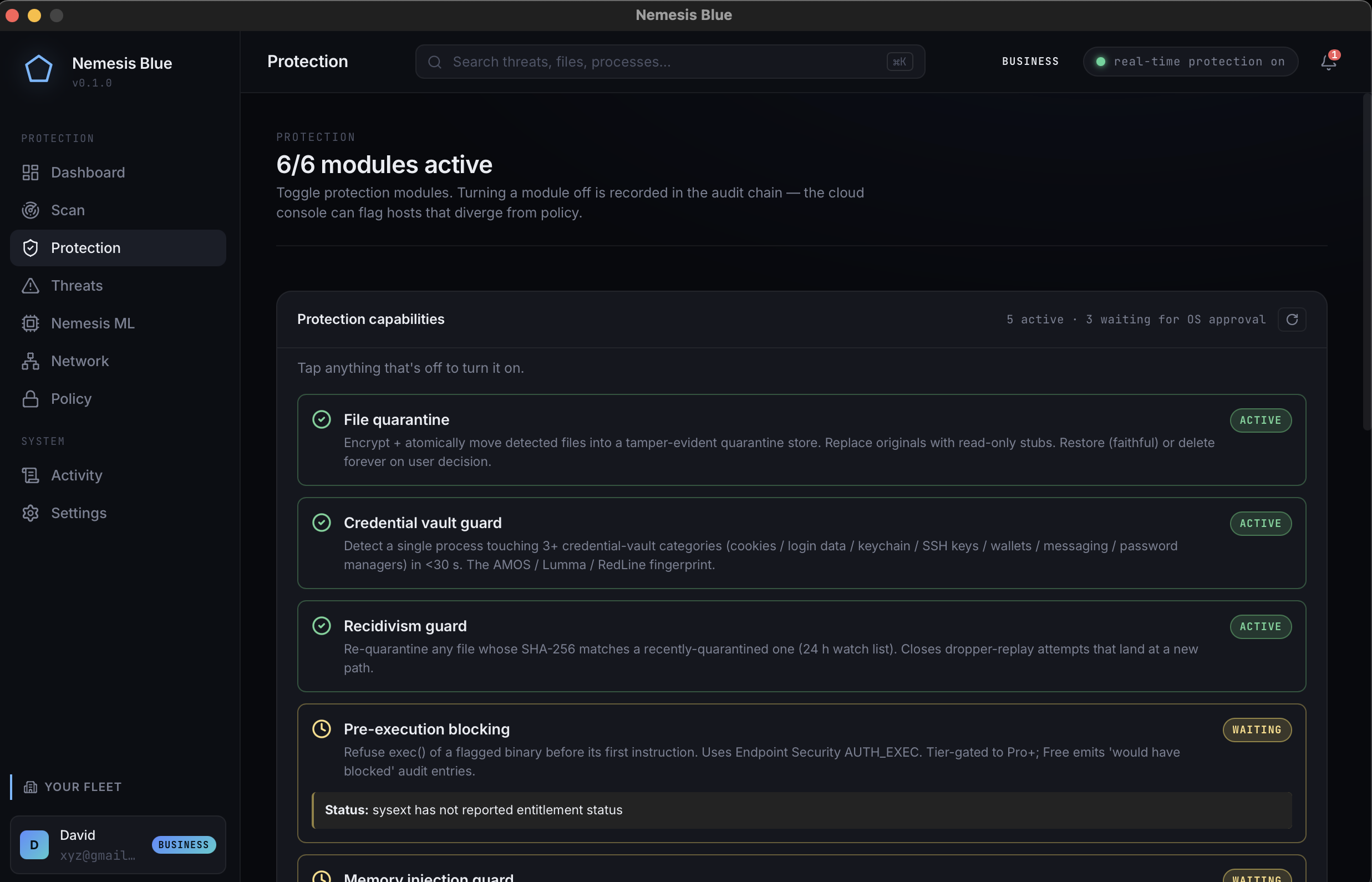 Nemesis Blue endpoint protection app
