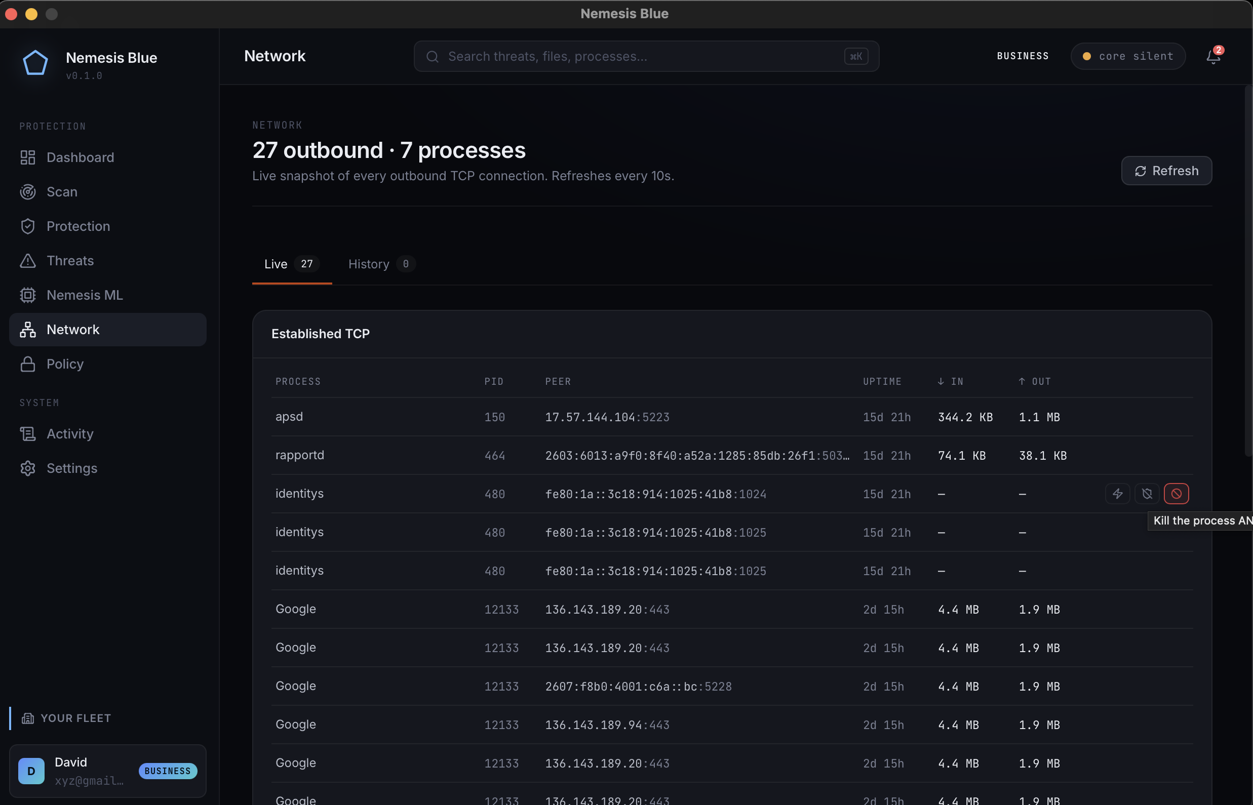 Nemesis Blue endpoint protection app