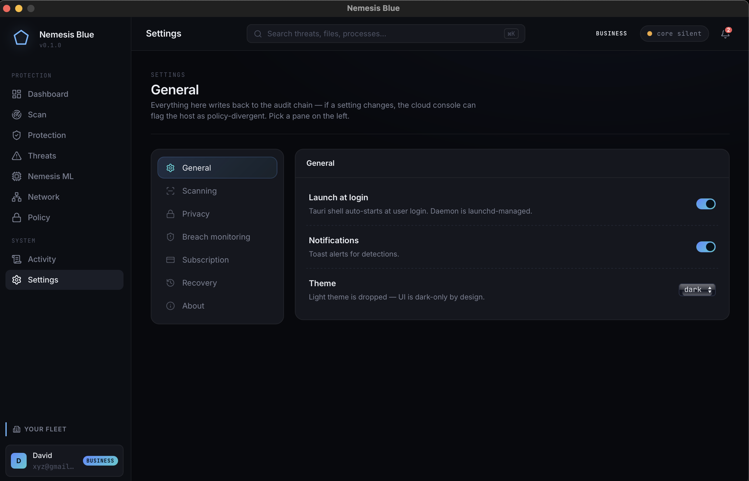 Nemesis Blue endpoint protection app